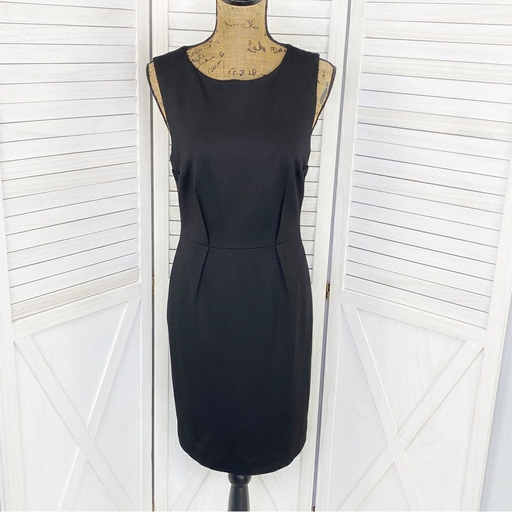 Trina Turk Ponte Knit Pleat Waist Sleeveless Sheath Dress Black 6 Office Stretch